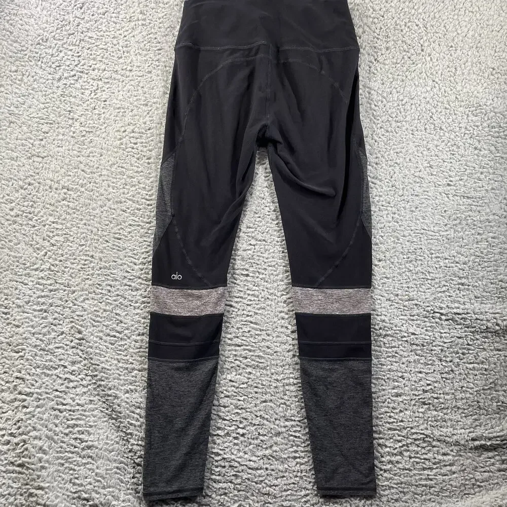 Alo Yoga High Waist Leggings Women's Size M Black Grey Colorblock Pants